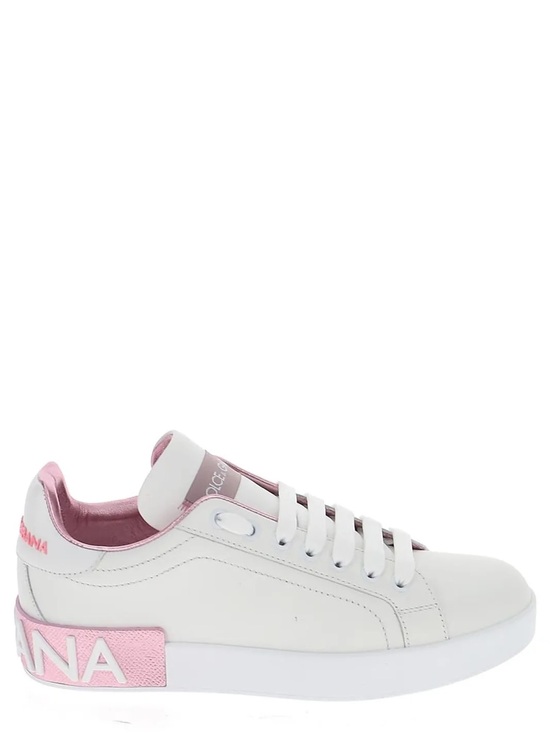 Dolce & Gabbana Shoes - Dolce & Gabbana White and Pink Leather Low-Top Sneaker